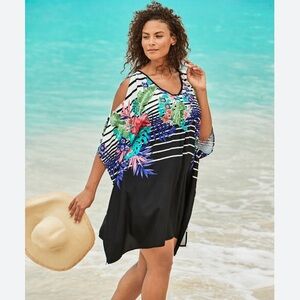 Bohemian Cold Shoulder V Neckline Vibrant Cover Up/Dress Swimsuits For All XL